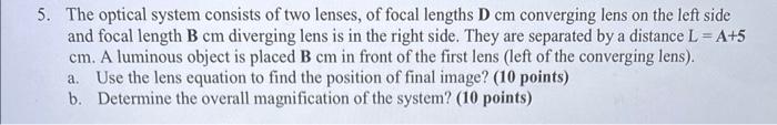 Solved 5. The optical system consists of two lenses, of | Chegg.com