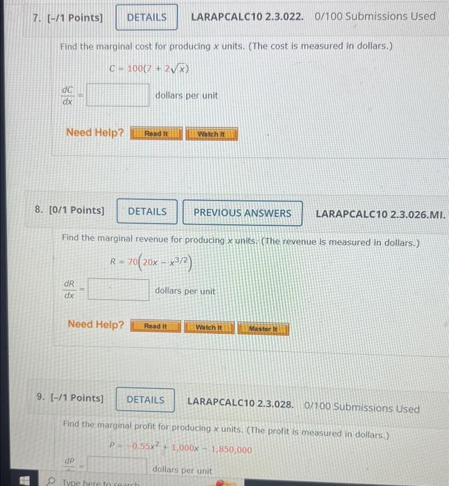 Solved Find the marginal cost for producing x units. (The