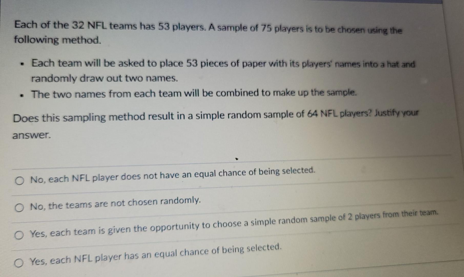 Solved There are a total of 32 NFL teams. Each of the 32