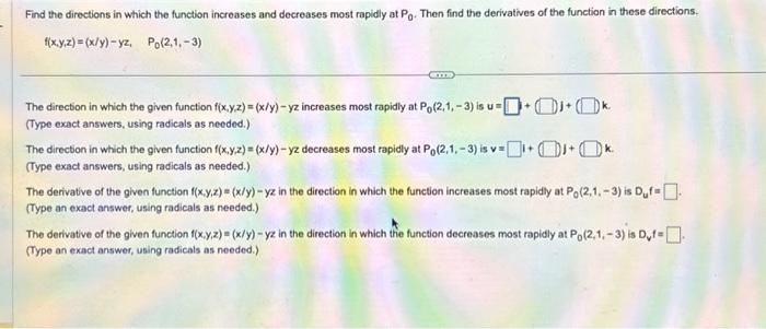 Solved Find the directions in which the function increases | Chegg.com