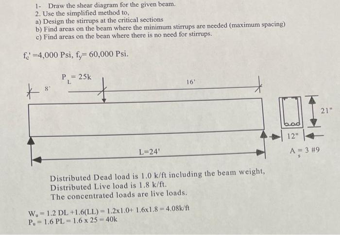 Solved 1- Draw The Shear Diagram For The Given Beam. 2. Use 