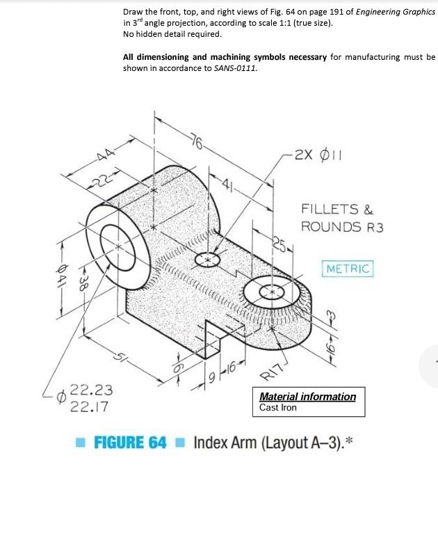 Solved Draw the front, top, and right views of Fig. 64 on | Chegg.com