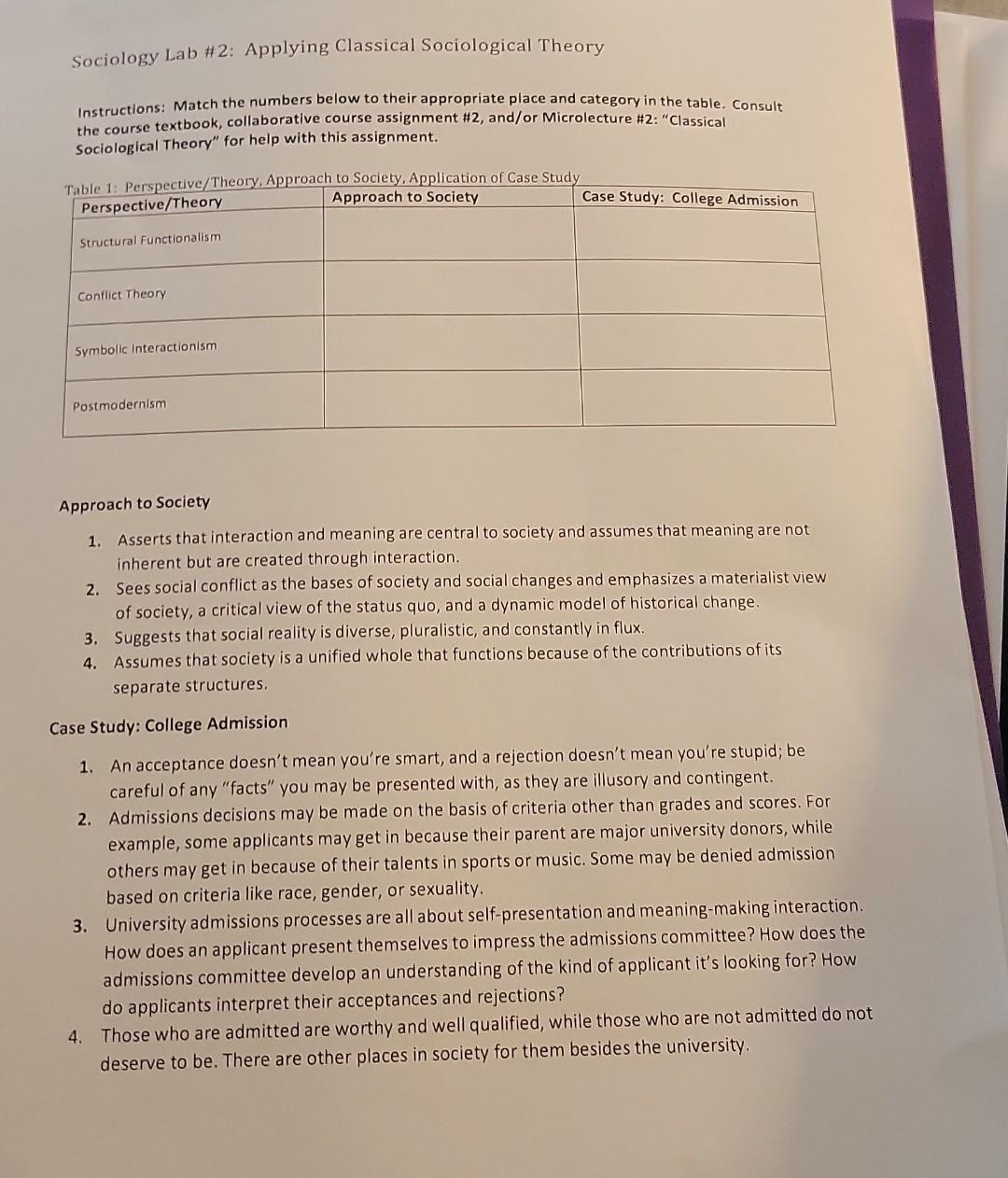 Sociology Lab 2 Applying Classical Sociological