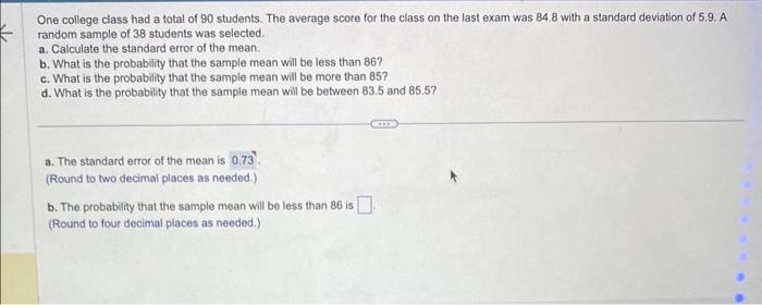 Solved One college class had a total of 90 students. The | Chegg.com