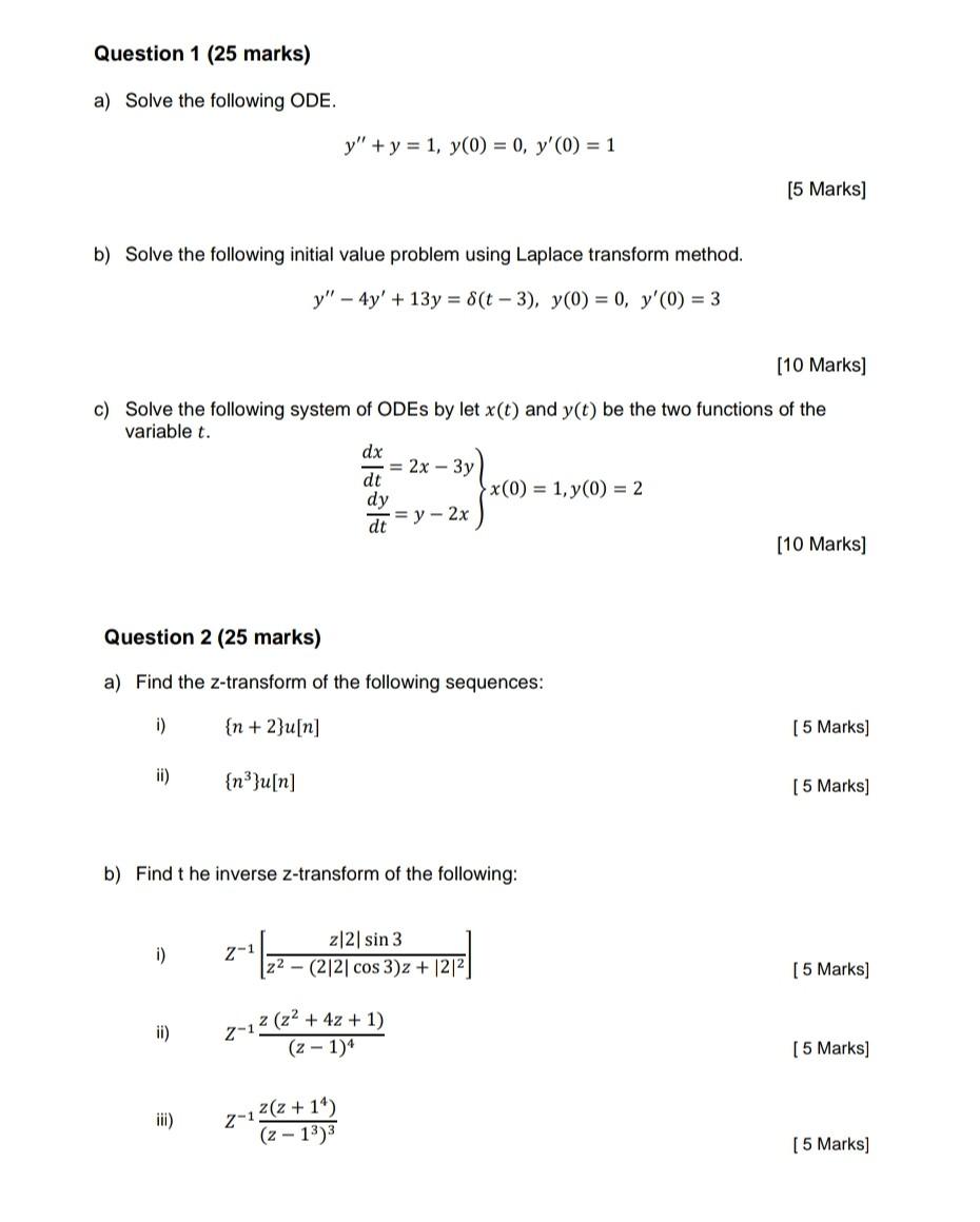 Solved A) Solve The Following ODE. Y′′+y=1,y(0)=0,y′(0)=1 [5 | Chegg.com