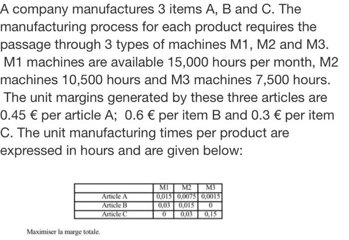 Solved A Company Manufactures 3 Items A, B And C. The | Chegg.com