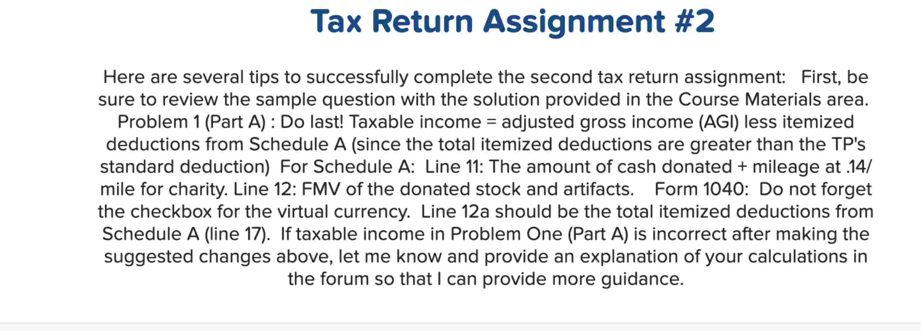 Tax Return Example Assignment Solved Tax Return Assignment \#2Here are several tips to | Chegg.com