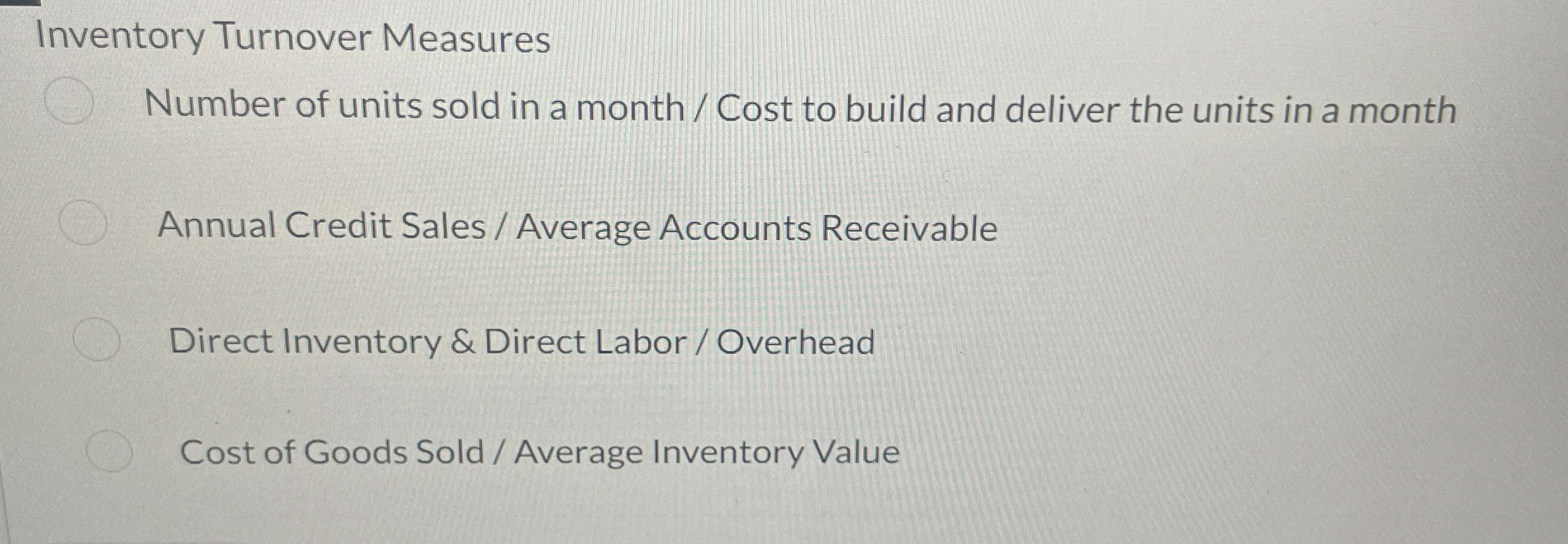 Solved Inventory Turnover MeasuresNumber of units sold in a | Chegg.com