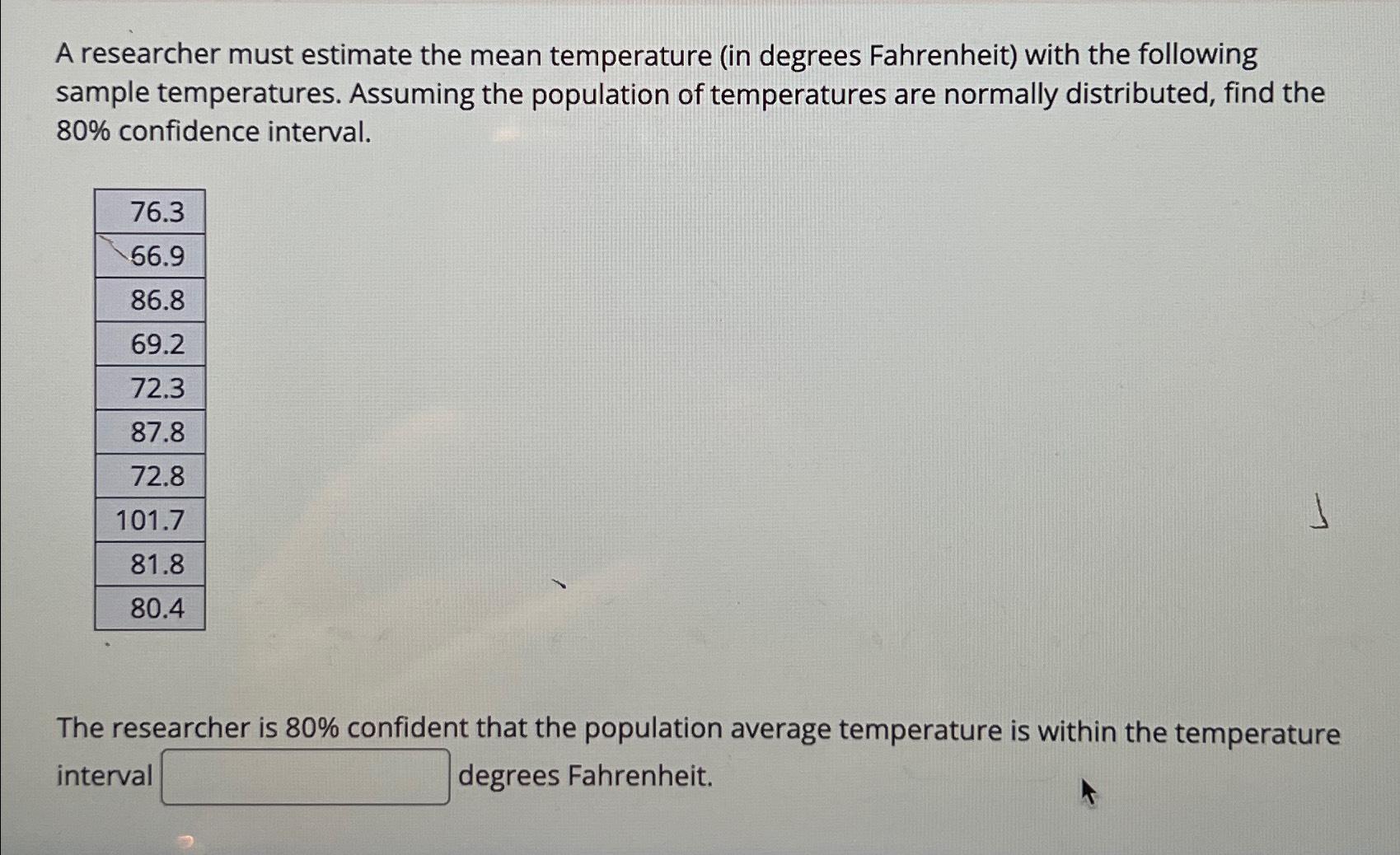 Solved A researcher must estimate the mean temperature (in | Chegg.com