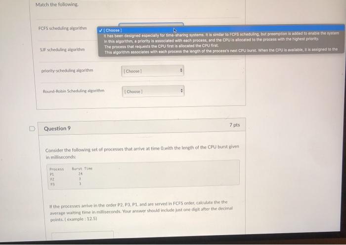 Solved Match the following FCFS scheduling algorithm | Chegg.com