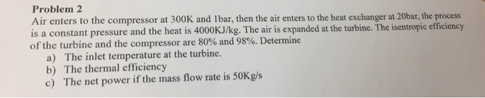 Solved Problem 2 Air enters to the compressor at 300K and | Chegg.com