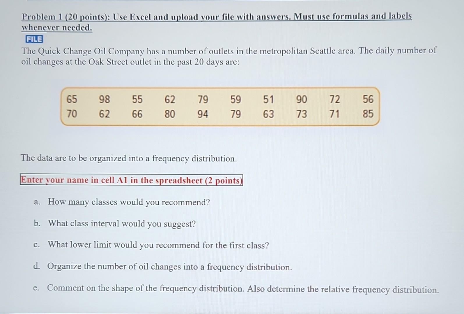 Solved Problem 1 ( 20 points) Use Excel and upload your