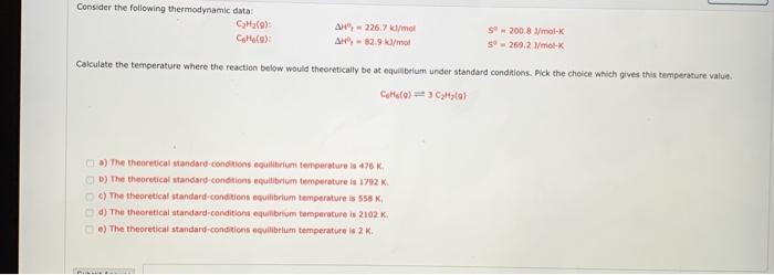Solved Consider the following thermodynamic data: CH(9) CH) | Chegg.com