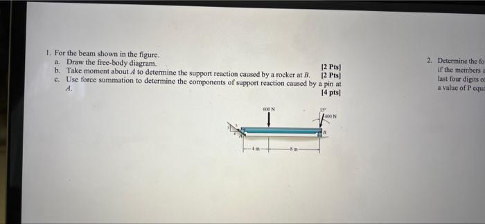 Solved 1. For The Beam Shown In The Figure. A. Draw The | Chegg.com