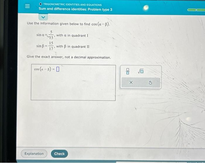 Solved sinα=135, with sinβ=1715, wit e the exact answer | Chegg.com