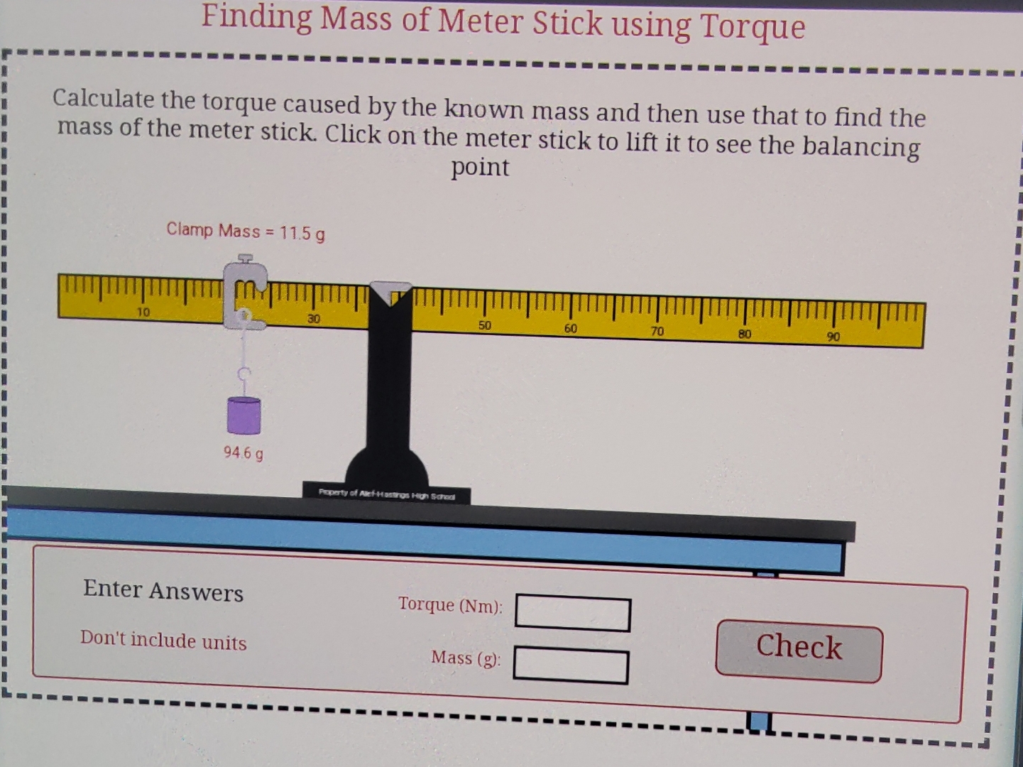 Solved Finding Mass of Meter Stick using TorqueCalculate the