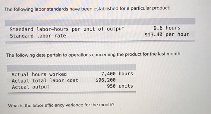 solved-the-following-labor-standards-have-been-established-chegg