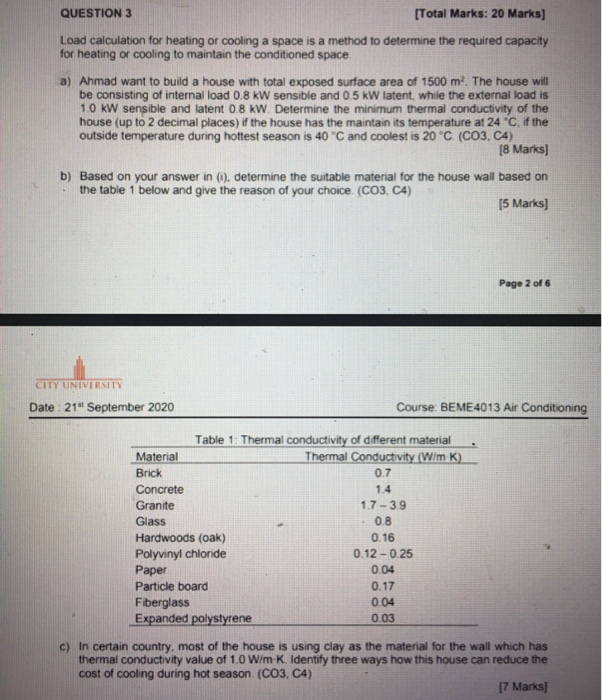 Solved QUESTION 3 [Total Marks: 20 Marks] Load calculation | Chegg.com