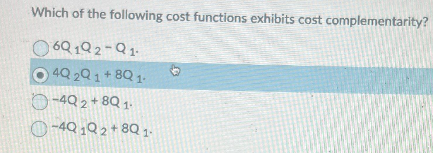 Solved Which of the following cost functions exhibits cost