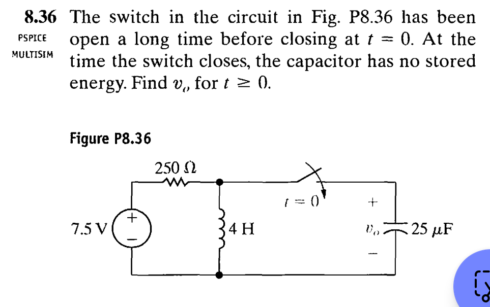 Solved 8.36 ﻿The Switch In The Circuit In Fig. P8.36 ﻿has | Chegg.com