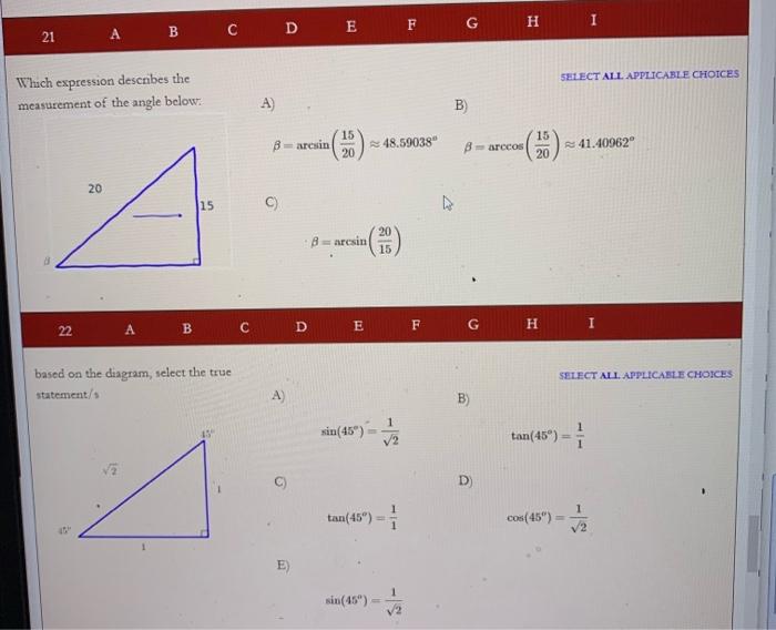 Solved C D E F F G Η Ι B 21 SELECT ALL APPLICABLE CHOICES | Chegg.com