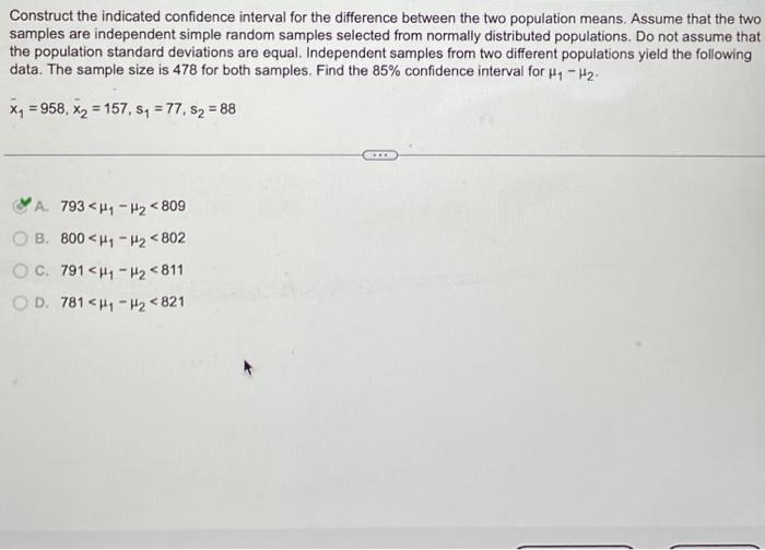 Solved Construct the indicated confidence interval for the | Chegg.com