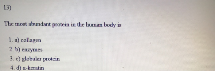 The Single Most Abundant Protein In The Body Is Solved 13) The most abundant protein in the human body is 1. | Chegg.com