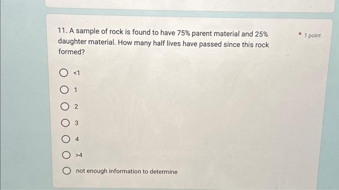 Solved 11. A sample of rock is found to have 75% parent | Chegg.com