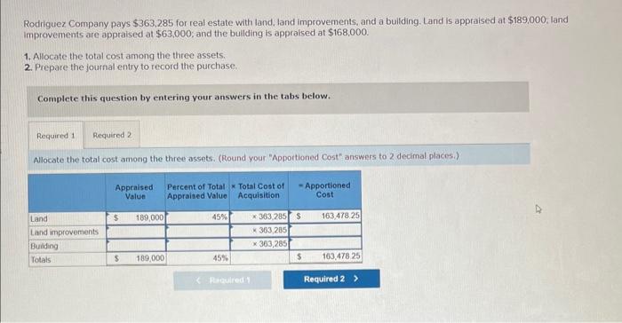 Solved Rodriquez Company pays $363,285 for real estate with | Chegg.com