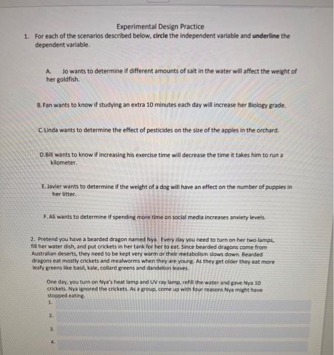 experimental design scenarios with answers