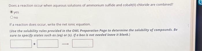 Does a reaction occur when aqueous solutions of | Chegg.com