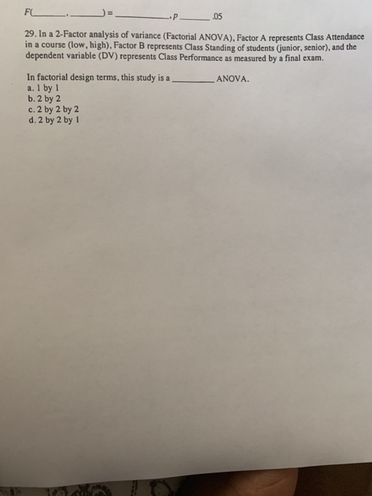 .05 29. In a 2-Factor analysis of variance (Factorial | Chegg.com