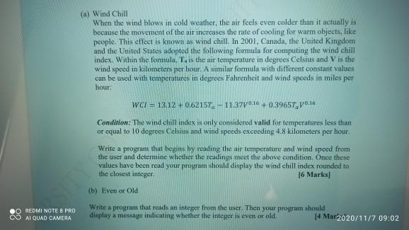 Solved (a) Wind Chill When the wind blows in cold weather, | Chegg.com