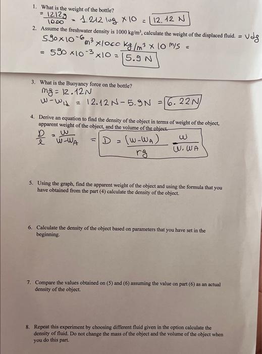 Solved 1. What is the weight of the bottle? =10.001212 | Chegg.com