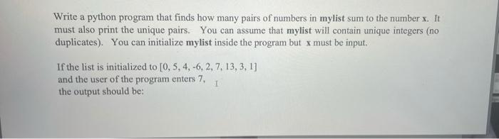 Solved Write a python program that finds how many pairs of | Chegg.com