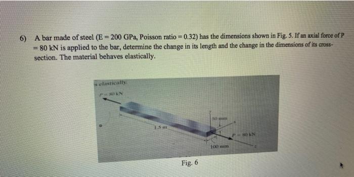 Solved 6) A bar made of steel (E = 200 GPa, Poisson ratio = | Chegg.com
