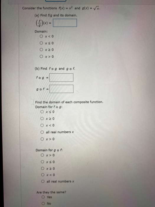 Solved Consider the functions fx) = x2 and g(x) = x (a) Find | Chegg.com