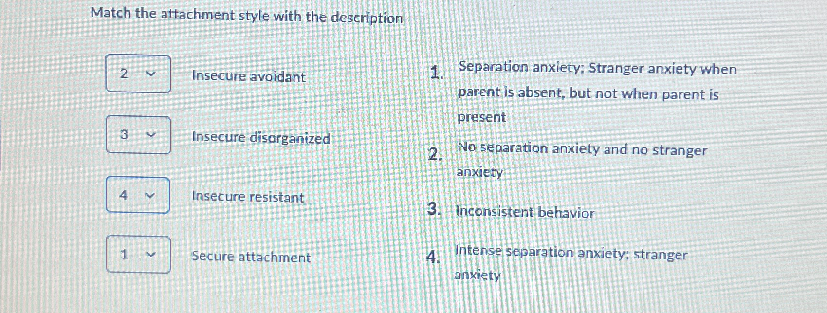 Solved Match the attachment style with the description | Chegg.com