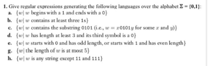 Solved 1. Give regular expressions generating the following | Chegg.com