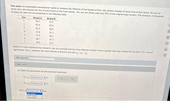 Solved Tire wear: An automobile mamufacturer wants to | Chegg.com
