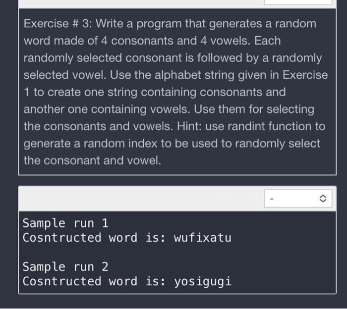 uhøjtidelig Har det dårligt opnå Solved Exercise # 3: Write a program that generates a random | Chegg.com