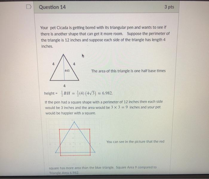 Solved Question 14 3 pts Your pet Cicada is getting bored | Chegg.com