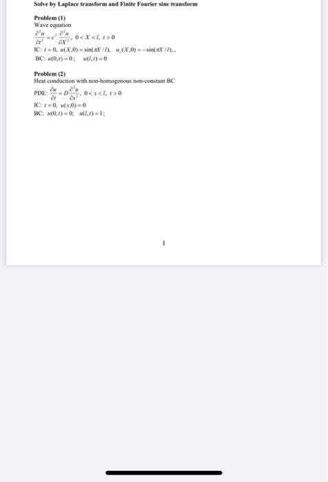 Solved Solve by Laplace transform and Finite Fourier sine | Chegg.com