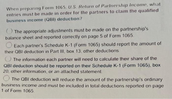 Solved When preparing Form 1065, U.S. Return of Partnership | Chegg.com