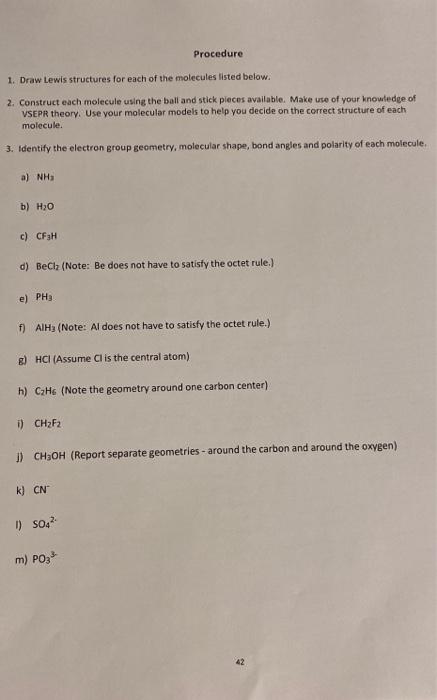 Solved Procedure 1. Draw Lewis structures for each of the | Chegg.com