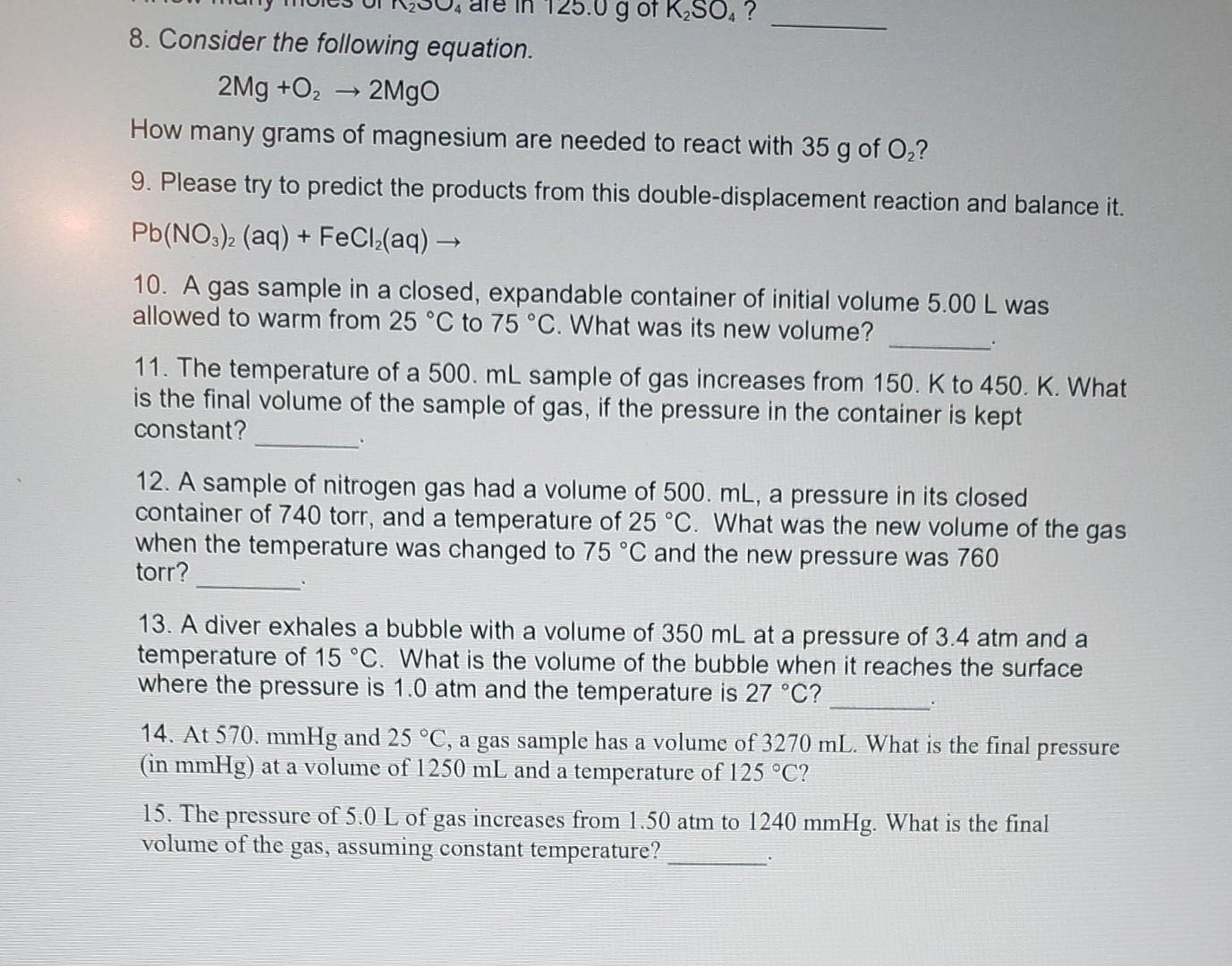 Solved Og Of K Soa 8 Consider The Following Equation 2mg