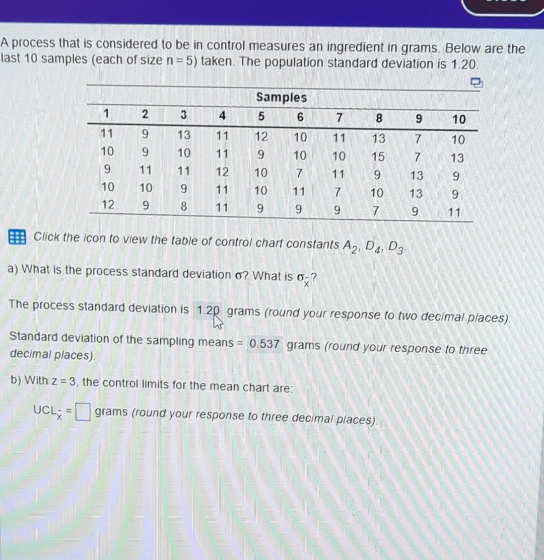 Solved A process that is considered to be in control | Chegg.com