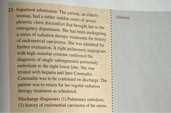 Solved 9. Inpatient admission: The patient was admitted with | Chegg.com