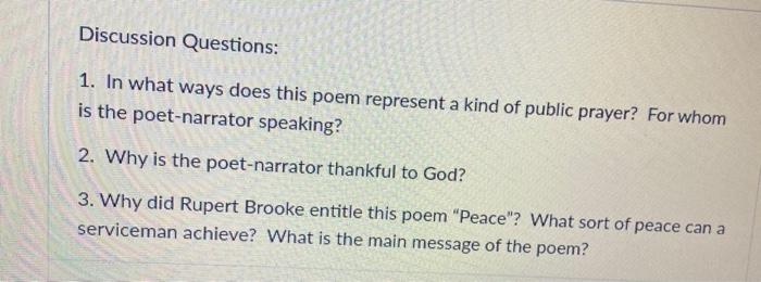 Discussion Questions: 1. In what ways does this poem | Chegg.com