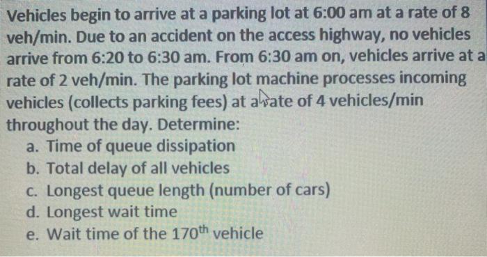 Solved Vehicles begin to arrive at a parking lot at 6 00 am